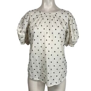 Madewell Cream Black Dot Puff Sleeve Tie Back Blouse Top Women's XS
